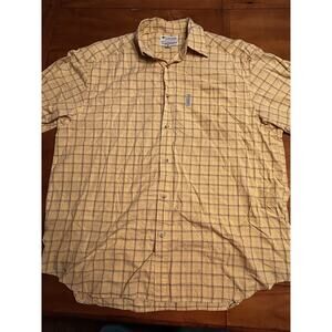 Columbia Shirt Mens XL Short Sleeve Yellow Plaid Button Down 100% Cotton